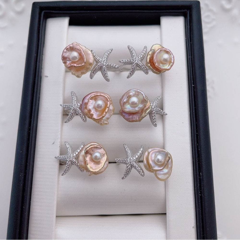 R22 S925 High Quality Freshwater Baroque Pearl Open Top Freesize Ring